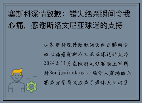 塞斯科深情致歉：错失绝杀瞬间令我心痛，感谢斯洛文尼亚球迷的支持