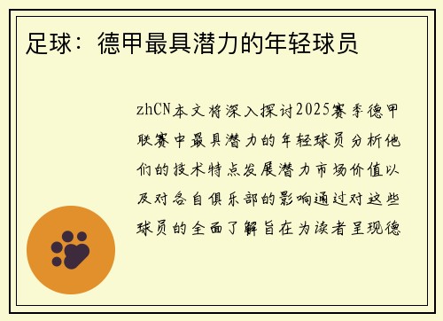 足球：德甲最具潜力的年轻球员