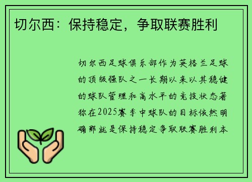 切尔西：保持稳定，争取联赛胜利