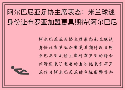 阿尔巴尼亚足协主席表态：米兰球迷身份让布罗亚加盟更具期待(阿尔巴尼亚队)